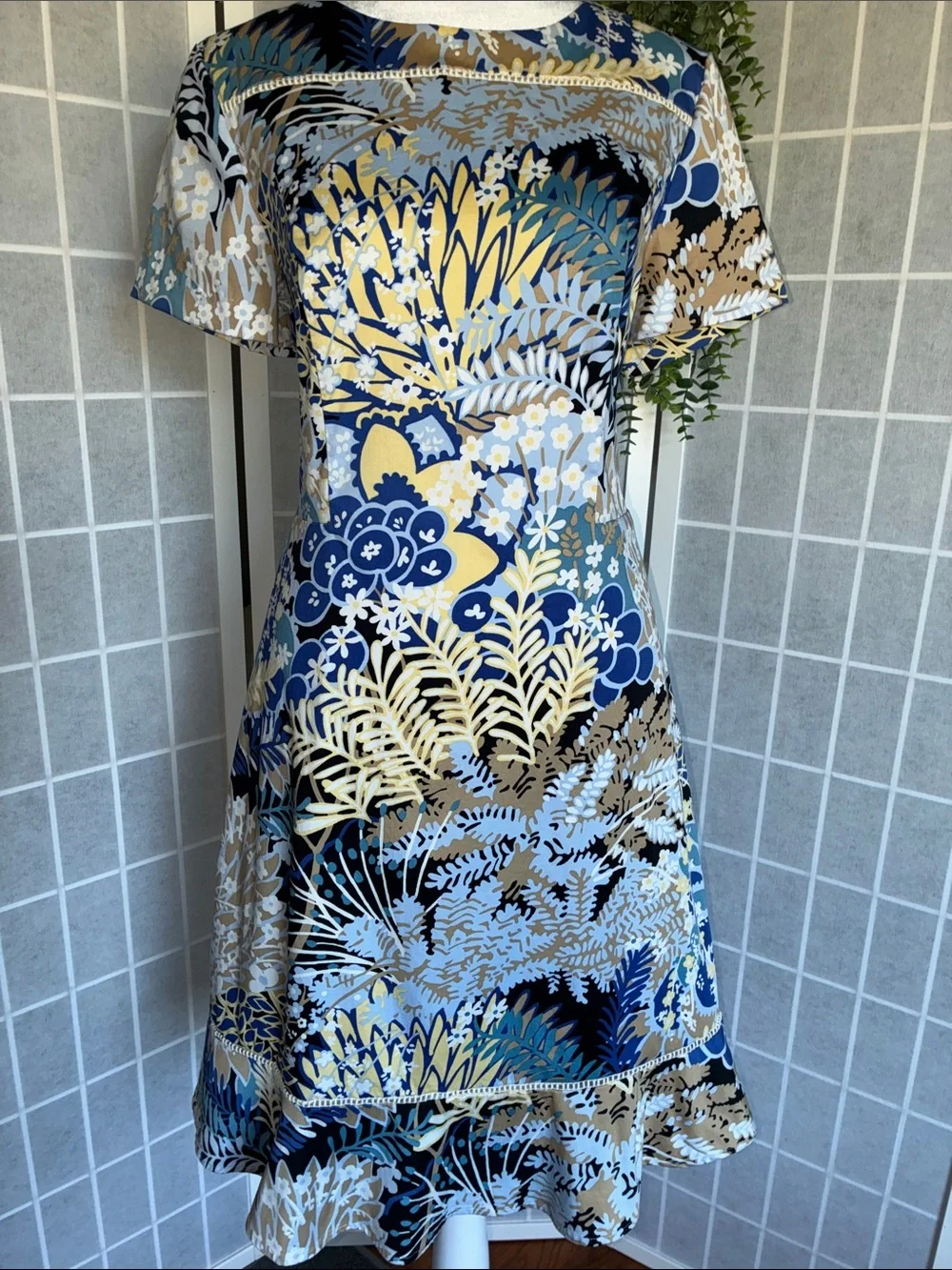 Talbots Dress Women Botanical Garden Sheath Lattice Trim Yoke & Flounce, Size 10 - Picture 4 of 11